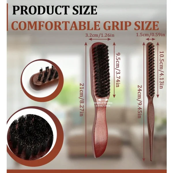 2pcs Premium Bristle Hairbrush with Wooden Handle-Reduces Frizz and Static- Scalp Massage Bristle Brush Set for All Hair Types 4