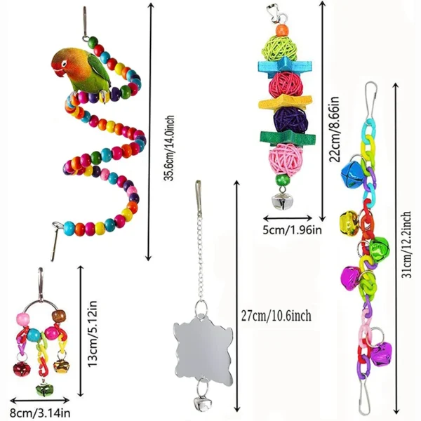 7PCS Bird Toy Wood Parrot Toys Set Cage Bird Accessories Swing Suspension Bridge Ball Cage Bells Pet Supplies 5