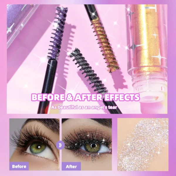 1 PC Diamond Mascara Shining Galaxy Sequins Sweat Proof Glitter Eyelashes Quick Dry Lasting Curling Thick Mascara Shimmer Makeup 3