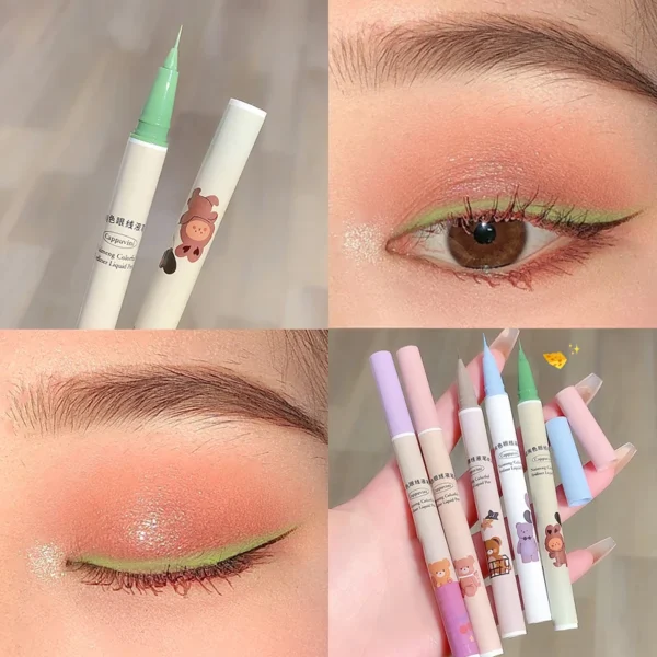 Cute Bear Liquid Eyeliner Lying Silkworm Eyelash Pen Matte White Pink Ultra-fine Color Eye Liner Pen Waterproof Eyes Makeup Pen 3