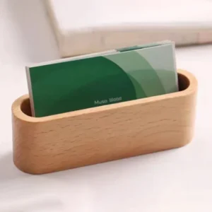 1pc Wooden Business Card Holder Organizer Office Desk Name Card Display Stand With Pen Slot Memo Pad Cards Stand Card Holder 3