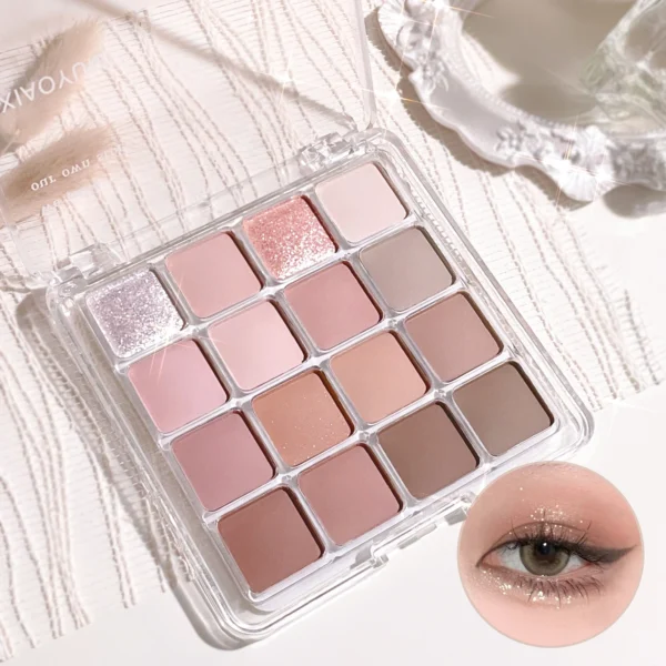 16-Color Eyeshadow Palette - Korean Style, Matte & Shimmer Finishes with Pink, Brown, Nude Tones - Long-Lasting, Fine Texture fo 3