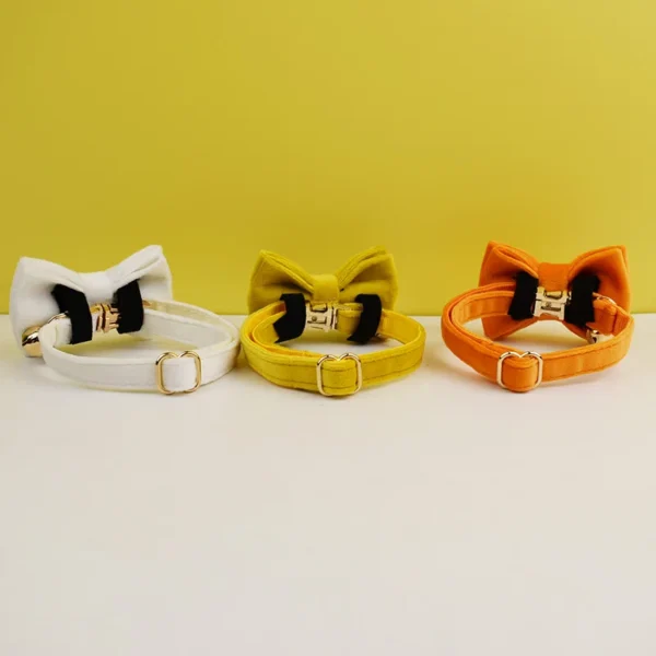 Velvet Cat Collar Personalized Customized ID Tag Kitten Collars Necklace Bell Bow tie Custom Small  Collar 5