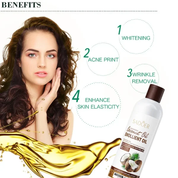 250ml Coconut  Sooth Dry Skin Lighten Fine Lines Face Massage Oil Nourishes Hair Removes Frizz Hair Care Oil Firming Body Oil 4