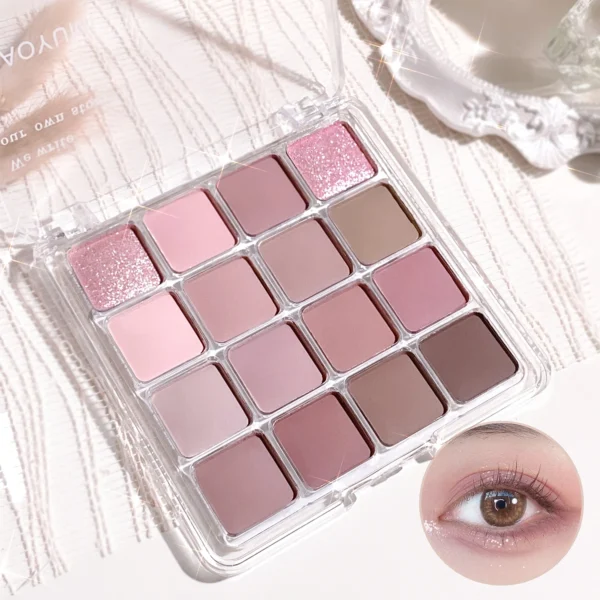 16-Color Eyeshadow Palette - Korean Style, Matte & Shimmer Finishes with Pink, Brown, Nude Tones - Long-Lasting, Fine Texture fo 4