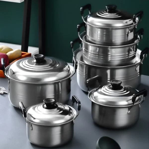 5 piece stainless steel soup pot, non stick and anti magnetic cookware, multifunctional steaming and cooking pot