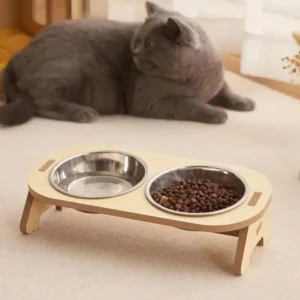 Elevated Pet Bowls Wooden Dog Waters Feed Container Tilted Single/Double Cat Utility Food Bowls Wooden Water Feeding Containers