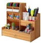Wooden Desk Organiser DIY Desktop Tidy Pen Holder Large Capacity Stationery Storage Box with Drawer for Home Office and School
