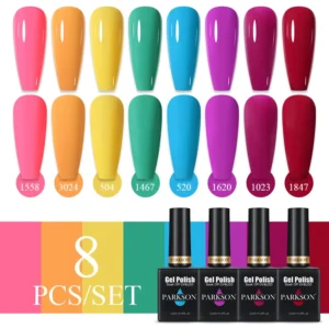 Parkson 8pcs/Set 12ML Gel DIY Nail Polish Bright Pink Semi Permanent Soak Off UV LED Gel Varnish Nail Art Design Manicure Kit 2