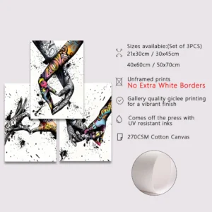3PCS Graffiti Holding Hands Canvas Print Abstract Paintings for Living Room Bedroom Wall Art and Couple Gifts Posters Unframed 2