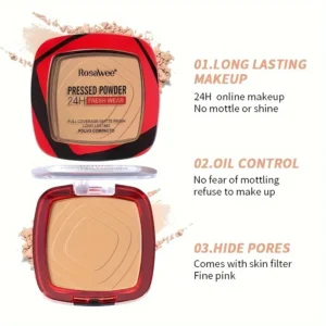 Matte Full Coverage Pressed Powder Foundation With Puff Applicator, 24H Fresh Wear Matte Weightless Finishing Powder Makeup 5