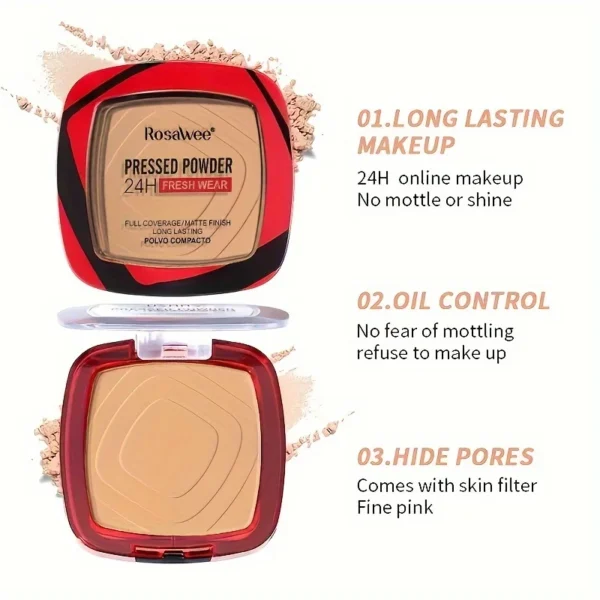 Matte Full Coverage Pressed Powder Foundation With Puff Applicator, 24H Fresh Wear Matte Weightless Finishing Powder Makeup 5