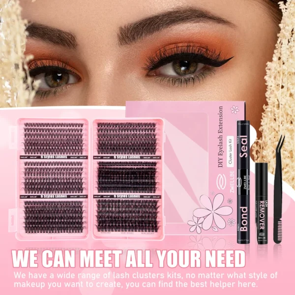 780pcs Clusters Kit 8-16mm Eyelash Extension With Individual Lash Bond and Seal, Eyelash Remover, Applicator, DIY at home Makeup 6