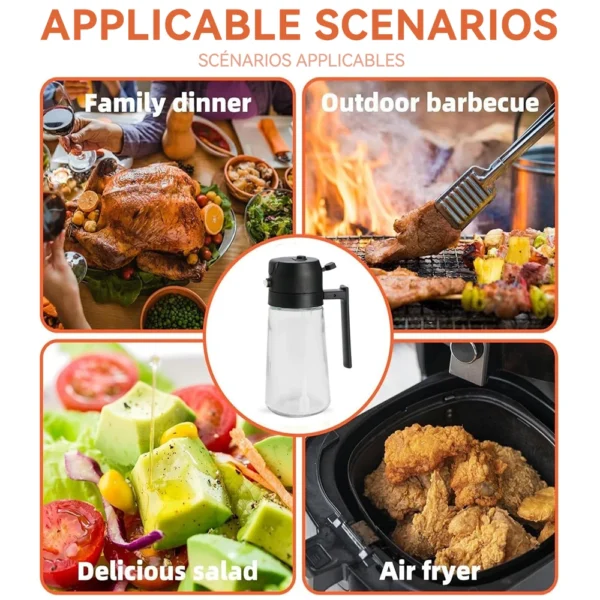 500mL Oil Empty Bottle 2in1 Sprayer & Pourer Plastic Oil Container Kitchen Cooking Oil Dispenser Vaporizer Cruet for Camping BBQ 4