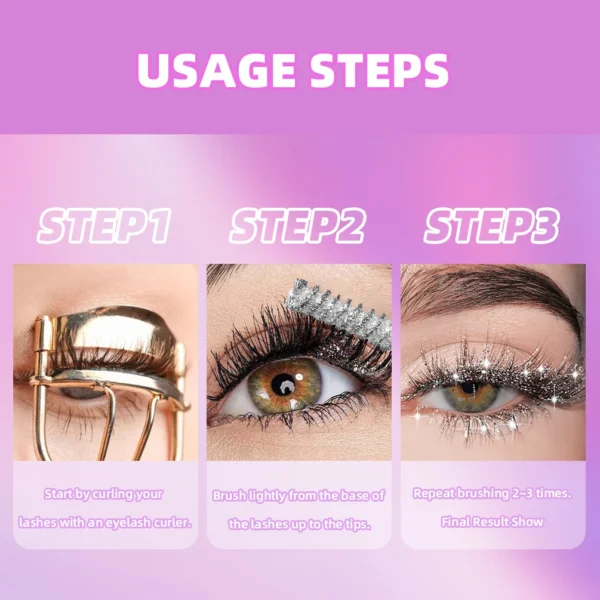1 PC Diamond Mascara Shining Galaxy Sequins Sweat Proof Glitter Eyelashes Quick Dry Lasting Curling Thick Mascara Shimmer Makeup 6