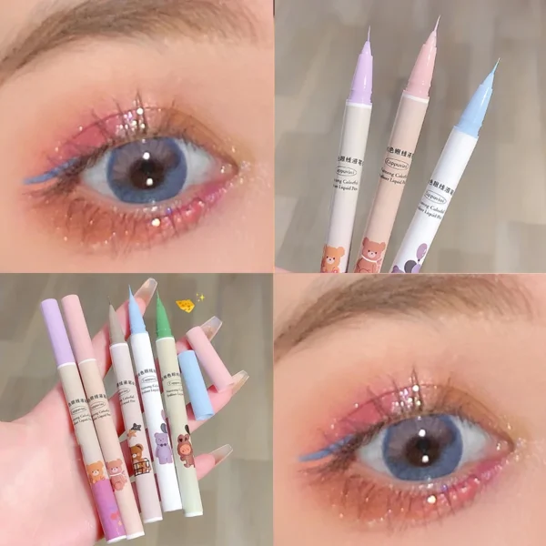 Cute Bear Liquid Eyeliner Lying Silkworm Eyelash Pen Matte White Pink Ultra-fine Color Eye Liner Pen Waterproof Eyes Makeup Pen 4