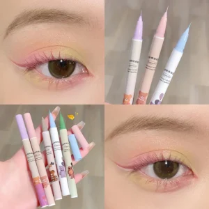 Cute Bear Liquid Eyeliner Lying Silkworm Eyelash Pen Matte White Pink Ultra-fine Color Eye Liner Pen Waterproof Eyes Makeup Pen