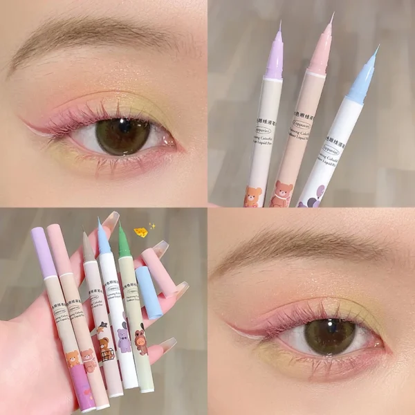 Cute Bear Liquid Eyeliner Lying Silkworm Eyelash Pen Matte White Pink Ultra-fine Color Eye Liner Pen Waterproof Eyes Makeup Pen