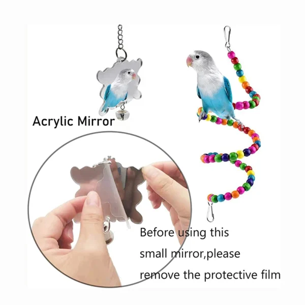 7PCS Bird Toy Wood Parrot Toys Set Cage Bird Accessories Swing Suspension Bridge Ball Cage Bells Pet Supplies 4