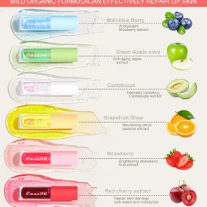 CmaaDu 6-Color Fruit-Flavored Color-Changing Lip Gloss | Long-Lasting, Moisturizing Lip Tint | Temperature-Activated, Hydrating 2