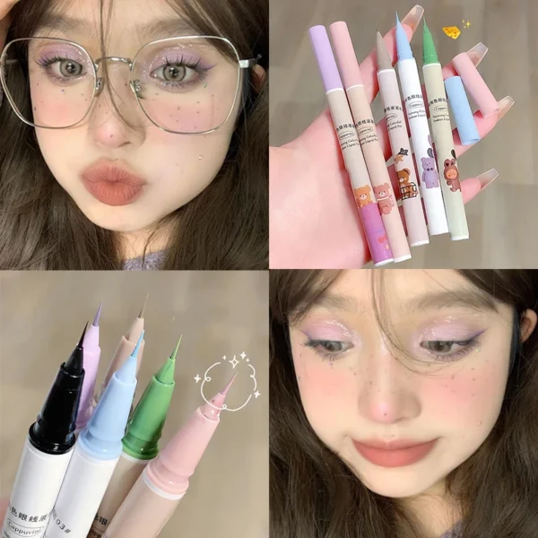 Cute Bear Liquid Eyeliner Lying Silkworm Eyelash Pen Matte White Pink Ultra-fine Color Eye Liner Pen Waterproof Eyes Makeup Pen 5
