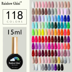 RG Neon Glitter UV LED Gel Nail Polish 15ml Semi Permanent Varnish Supplies for Professional Manicure Top Base Coat Nail Gel Art