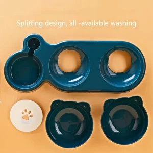 Pet Bowls With Water Feeder, 3 In 1 Ear Design Tilted Cat Water And Food Bowl Set With Gravity Water Bottle For Neck Protection 6