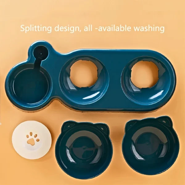 Pet Bowls With Water Feeder, 3 In 1 Ear Design Tilted Cat Water And Food Bowl Set With Gravity Water Bottle For Neck Protection 6