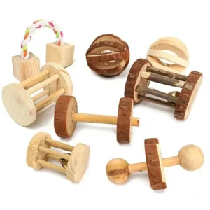 Natural Wood Chew Toys for Rodents Rabbit-Shaped Roller with Bell Guinea Pig/Rat Teeth Grinding & Play Activity 2