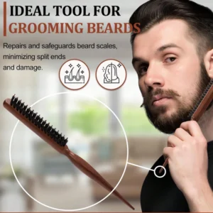 2pcs Premium Bristle Hairbrush with Wooden Handle-Reduces Frizz and Static- Scalp Massage Bristle Brush Set for All Hair Types 3