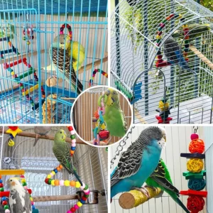 7PCS Bird Toy Wood Parrot Toys Set Cage Bird Accessories Swing Suspension Bridge Ball Cage Bells Pet Supplies 6