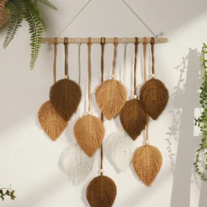 Leaf Macrame Tapestry Brown Green Wall Tapestry Boho Home Decoration Macrame Wall Hanging Home Living Room Decors Aesthetic Gift 2