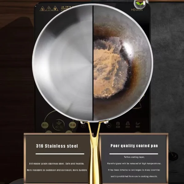 316 Stainless Steel Frying Pan Wok Pan Nonstick Cooking Fried Steak Gas Stove Pot Induction General Saucepan Kitchen Cookware 4
