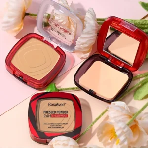 Matte Full Coverage Pressed Powder Foundation With Puff Applicator, 24H Fresh Wear Matte Weightless Finishing Powder Makeup 2