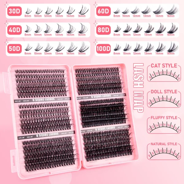 780pcs Clusters Kit 8-16mm Eyelash Extension With Individual Lash Bond and Seal, Eyelash Remover, Applicator, DIY at home Makeup 4