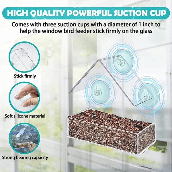 House Transparent Window Wild Bird Feeder Outdoor Removable Suction Cups Sliding Automatic Birds Feed Tray for Garden Patio Yard 3