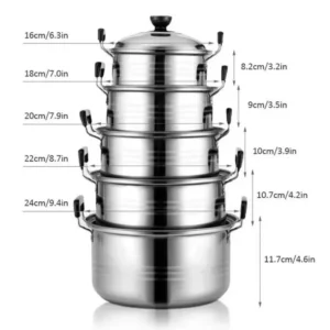 5 piece stainless steel soup pot, non stick and anti magnetic cookware, multifunctional steaming and cooking pot 2