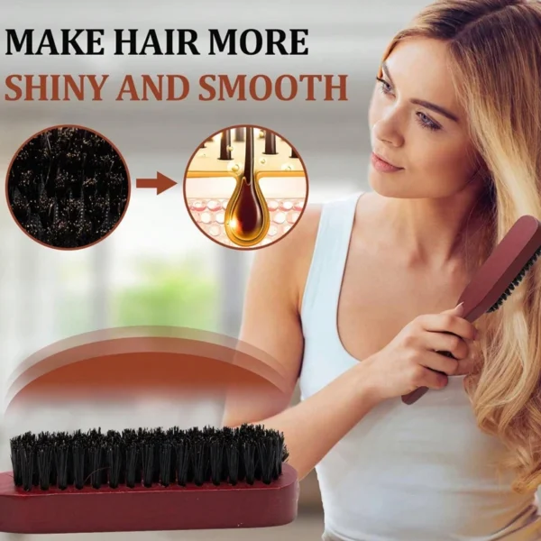 2pcs Premium Bristle Hairbrush with Wooden Handle-Reduces Frizz and Static- Scalp Massage Bristle Brush Set for All Hair Types 2