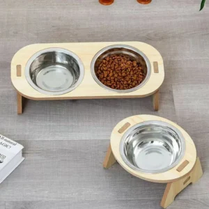 Elevated Pet Bowls Wooden Dog Waters Feed Container Tilted Single/Double Cat Utility Food Bowls Wooden Water Feeding Containers 2