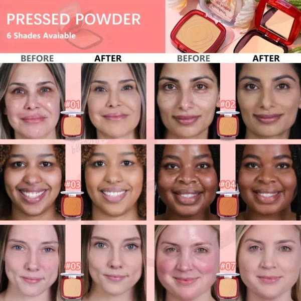 Matte Full Coverage Pressed Powder Foundation With Puff Applicator, 24H Fresh Wear Matte Weightless Finishing Powder Makeup 3