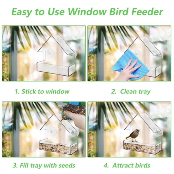 House Transparent Window Wild Bird Feeder Outdoor Removable Suction Cups Sliding Automatic Birds Feed Tray for Garden Patio Yard 6