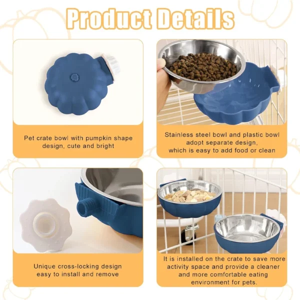 Movable Lifting Pet Hanging Food Bowl Pumpkin Shaped Stainless Steel Water Bowl for Rabbit Hamster Bird Cat Pet Feeding Supplies 4