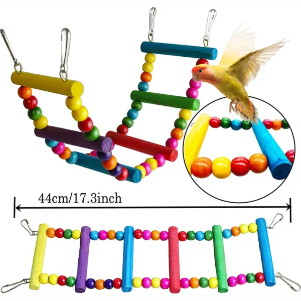 7PCS Bird Toy Wood Parrot Toys Set Cage Bird Accessories Swing Suspension Bridge Ball Cage Bells Pet Supplies 3