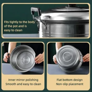 5 piece stainless steel soup pot, non stick and anti magnetic cookware, multifunctional steaming and cooking pot 5