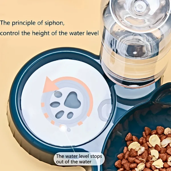 Pet Bowls With Water Feeder, 3 In 1 Ear Design Tilted Cat Water And Food Bowl Set With Gravity Water Bottle For Neck Protection 5
