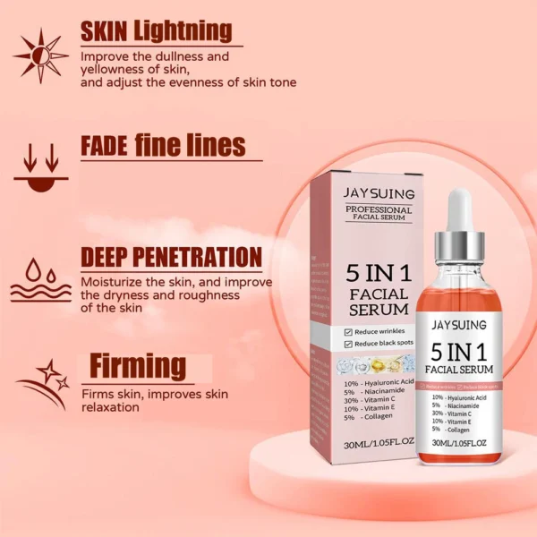 5 In 1 Fade fine lines Firming Face Serum Moisturizing brightning Vitamin C Hyaluronic Acid Facial Serum Shrink Pores Skin Care 4