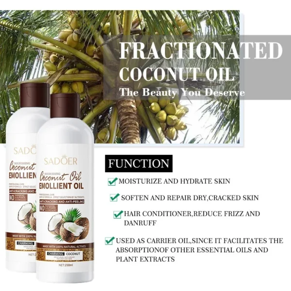 250ml Coconut  Sooth Dry Skin Lighten Fine Lines Face Massage Oil Nourishes Hair Removes Frizz Hair Care Oil Firming Body Oil 3