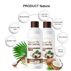 250ml Coconut  Sooth Dry Skin Lighten Fine Lines Face Massage Oil Nourishes Hair Removes Frizz Hair Care Oil Firming Body Oil 5