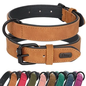 Large Dog Collar Soft Padded Dog Collars Durable Real Leather Pet Necklace Collar for Big Dogs Rottweiler Labrador Pitbull