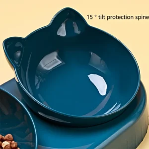 Pet Bowls With Water Feeder, 3 In 1 Ear Design Tilted Cat Water And Food Bowl Set With Gravity Water Bottle For Neck Protection 4
